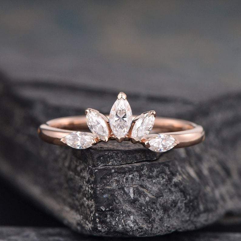 14Kt Rose gold designer Chevron V Shaped Curved Marquise Cut Natural diamond Band ring by diamtrendz