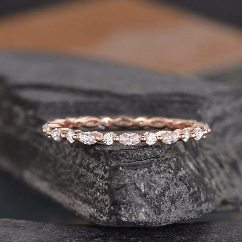 14Kt Rose gold designer Full Eternity Marquise Cut Natural diamond Band ring by diamtrendz