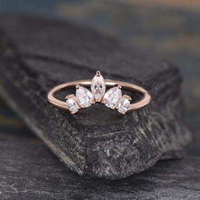 Load image into Gallery viewer, 14Kt Rose gold designer Chevron V Shaped Curved Pear &amp; Marquise Cut Natural diamond Band ring by diamtrendz
