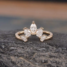 Load image into Gallery viewer, 14Kt Rose gold designer Marquise Cut Pear Cut Chevron V Shaped Curved Natural diamond ring by diamtrendz
