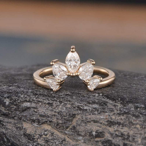 14Kt Rose gold designer Marquise Cut Pear Cut Chevron V Shaped Curved Natural diamond ring by diamtrendz