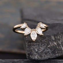 Load image into Gallery viewer, 14Kt Rose gold designer Marquise Cut Pear Cut Chevron V Shaped Curved Natural diamond ring by diamtrendz

