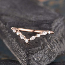 Load image into Gallery viewer, 14Kt Rose gold designer Marquise Cut Chevron V Shaped Curved Natural diamond ring by diamtrendz
