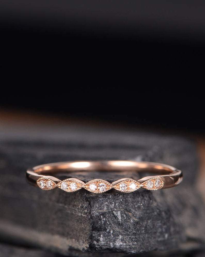 14Kt Rose gold designer Marquise Shape Half Eternity Natural diamond Band ring by diamtrendz
