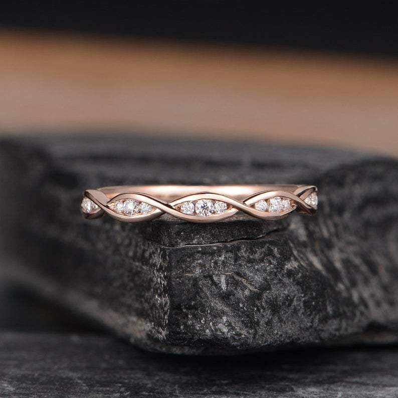 14Kt Rose gold designer Marquise Shape Half Eternity Twist Infinity Natural diamond Band ring by diamtrendz