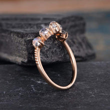 Load image into Gallery viewer, 14Kt Rose gold designer Moonstone Chevron V Shaped Curved ring by diamtrendz

