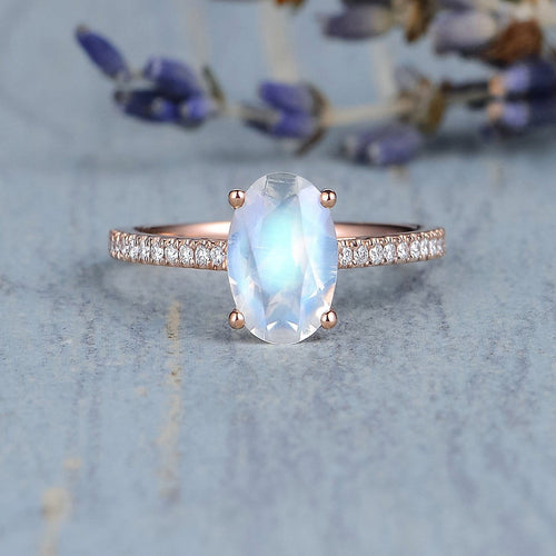 14Kt Rose gold Moonstone diamond ring by diamtrendz