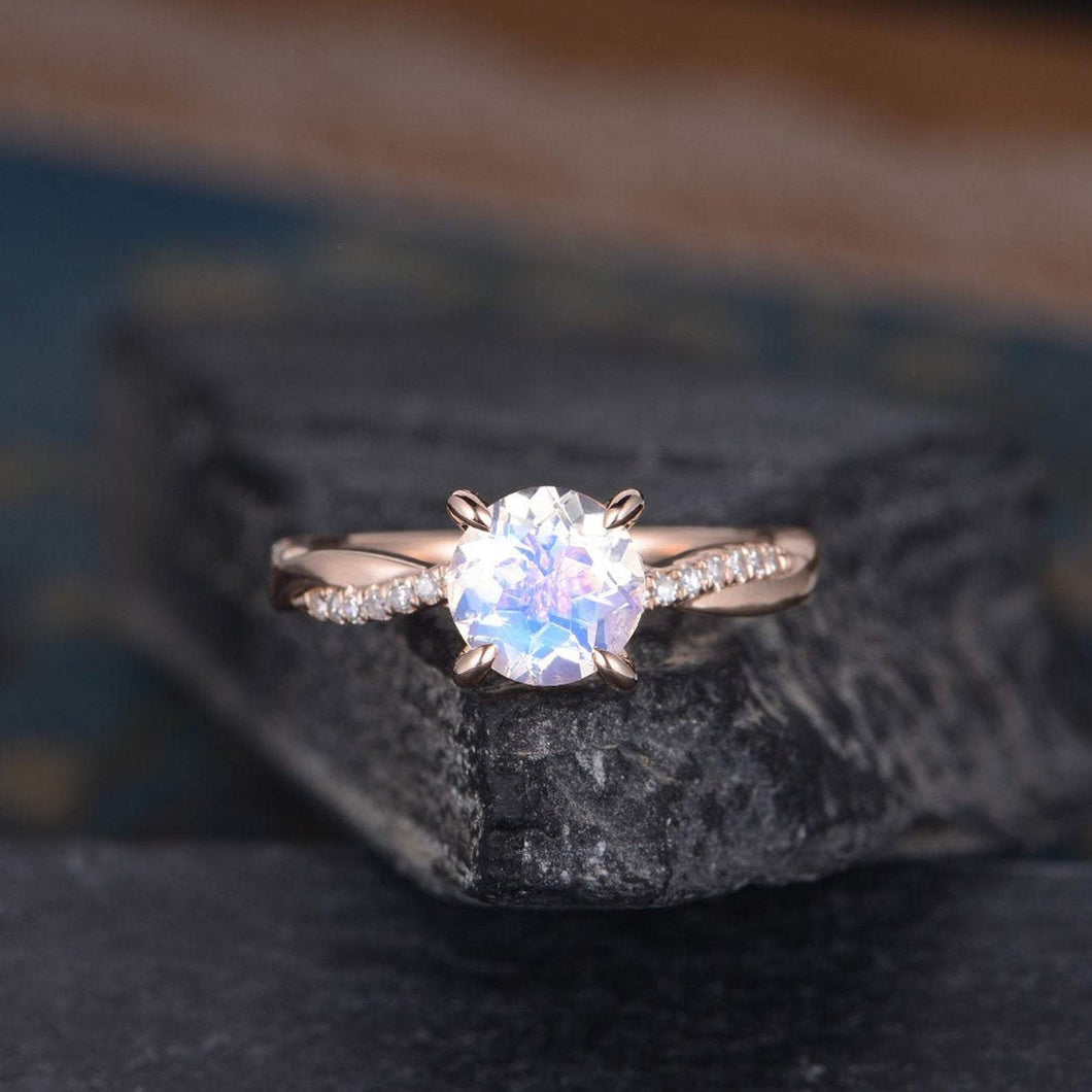 Pear Moonstone and Curved Diamond Wedding Ring Set - Abhika Jewels
