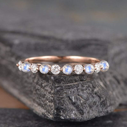 14Kt Rose gold designer Moonstone Half Eternity Natural diamond ring by diamtrendz