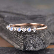 Load image into Gallery viewer, 14Kt Rose gold designer Moonstone Half Eternity Natural diamond ring by diamtrendz
