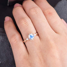 Load image into Gallery viewer, 14Kt Rose gold designer Solitaire Moonstone, Pearl,  Halo Natural diamond ring by diamtrendz
