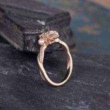 Load image into Gallery viewer, 14Kt Rose gold designer Solitaire Moonstone, Pearl,  Halo Natural diamond ring by diamtrendz
