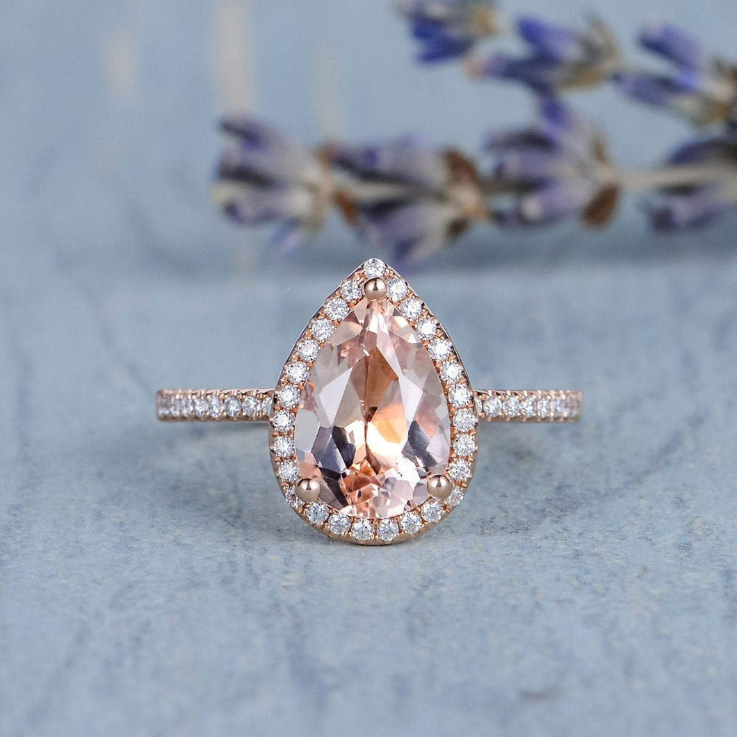 14Kt Rose gold designer Morganite diamond ring by diamtrendz
