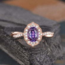 Load image into Gallery viewer, 14Kt Rose gold designer Oval Shape Alexandrite, Halo Infinity Eternity Natural Diamond Ring by diamtrendz
