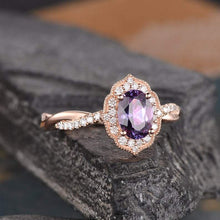 Load image into Gallery viewer, 14Kt Rose gold designer Oval Shape Alexandrite, Halo Infinity Eternity Natural Diamond Ring by diamtrendz
