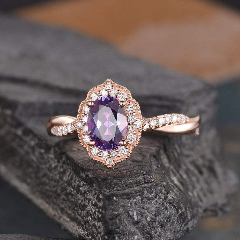Alexandrite deals halo ring