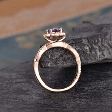 Load image into Gallery viewer, 14Kt Rose gold designer Oval Shape Alexandrite, Halo Infinity Eternity Natural Diamond Ring by diamtrendz
