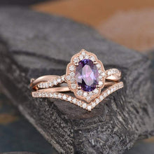 Load image into Gallery viewer, 14Kt Rose gold designer Set2 Solitaire Oval Shape Alexandrite, Halo Infinity Eternity Natural diamond ring by diamtrendz
