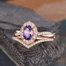 Load image into Gallery viewer, 14Kt Rose gold designer Set2 Solitaire Oval Shape Alexandrite, Halo Infinity Eternity Natural diamond ring by diamtrendz
