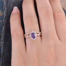 Load image into Gallery viewer, 14Kt Rose gold designer Set2 Solitaire Oval Shape Alexandrite, Halo Infinity Eternity Natural diamond ring by diamtrendz
