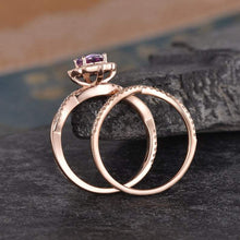 Load image into Gallery viewer, 14Kt Rose gold designer Set2 Solitaire Oval Shape Alexandrite, Halo Infinity Eternity Natural diamond ring by diamtrendz

