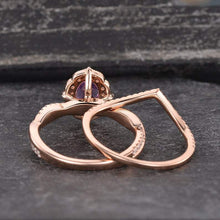 Load image into Gallery viewer, 14Kt Rose gold designer Set2 Solitaire Oval Shape Alexandrite, Halo Infinity Eternity Natural diamond ring by diamtrendz
