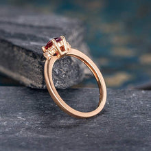 Load image into Gallery viewer, 14Kt Rose gold designer Solitaire Oval Shape Ruby, Cluster Natural diamond ring by diamtrendz
