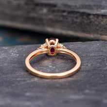 Load image into Gallery viewer, 14Kt Rose gold designer Solitaire Oval Shape Ruby, Cluster Natural diamond ring by diamtrendz
