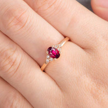 Load image into Gallery viewer, 14Kt Rose gold designer Solitaire Oval Shape Ruby, Cluster Natural diamond ring by diamtrendz
