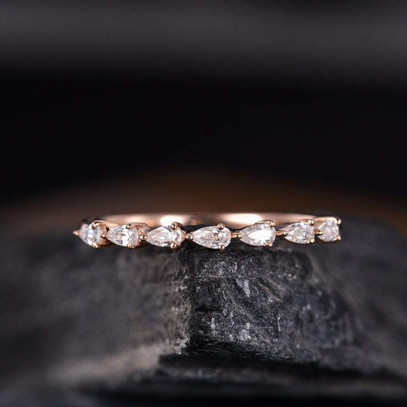 14Kt Rose gold designer Half Eternity Pear Cut Natural diamond Band ring by diamtrendz