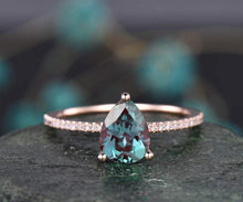 Load image into Gallery viewer, 14Kt Rose gold designer Solitaire Pear Shape Alexandrite, Natural diamond ring by diamtrendz
