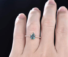 Load image into Gallery viewer, 14Kt Rose gold designer Solitaire Pear Shape Alexandrite, Natural diamond ring by diamtrendz
