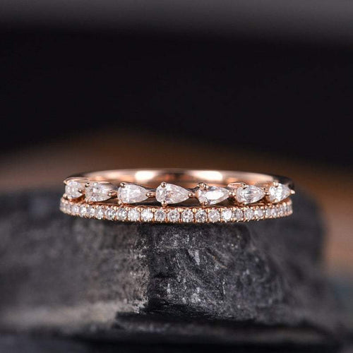 14Kt Rose gold designer  2 Pear Cut Half Eternity Infinity Natural Diamond Band Ring by diamtrendz
