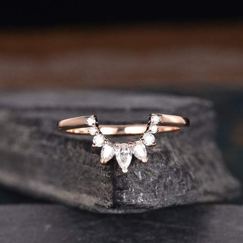 14Kt Rose gold designer Pear Cut Chevron V Shaped Curved Natural diamond ring by diamtrendz