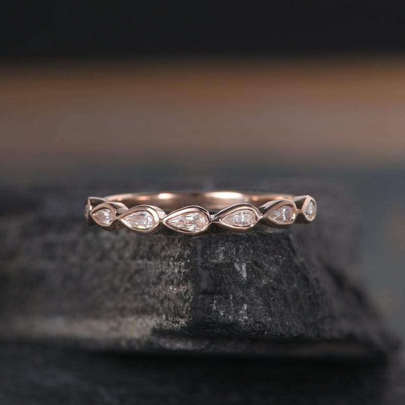 14Kt Rose gold designer Bezel Setting Half Eternity Pear Cut Natural diamond Band ring by diamtrendz
