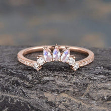 Load image into Gallery viewer, 14Kt Rose gold designer Pear Shape Moonstone Chevron V Shaped Curved Natural diamond Band ring by diamtrendz
