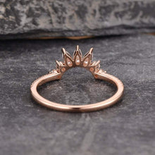 Load image into Gallery viewer, 14Kt Rose gold designer Pear Shape Moonstone Chevron V Shaped Curved Natural diamond Band ring by diamtrendz
