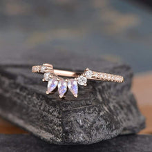 Load image into Gallery viewer, 14Kt Rose gold designer Pear Shape Moonstone Chevron V Shaped Curved Natural diamond Band ring by diamtrendz
