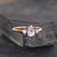 Load image into Gallery viewer, 14Kt Rose gold designer Solitaire Pear Shape Moonstone, Natural diamond ring by diamtrendz
