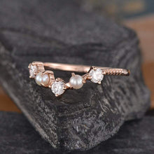 Load image into Gallery viewer, 14Kt Rose gold designer Pearl, Chevron V Shaped Curved Natural diamond ring by diamtrendz
