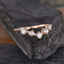Load image into Gallery viewer, 14Kt Rose gold designer Pearl, Chevron V Shaped Curved Natural diamond ring by diamtrendz
