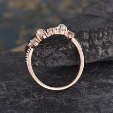 Load image into Gallery viewer, 14Kt Rose gold designer Pearl, Chevron V Shaped Curved Natural diamond ring by diamtrendz

