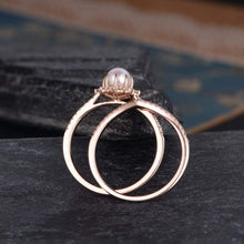 Load image into Gallery viewer, 14Kt Rose gold designer Pearl Chevron V Shaped Curved Natural diamond ring by diamtrendz
