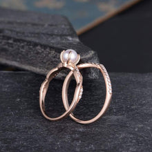 Load image into Gallery viewer, 14Kt Rose gold designer Pearl, Chevron V Shaped Curved Natural diamond ring by diamtrendz
