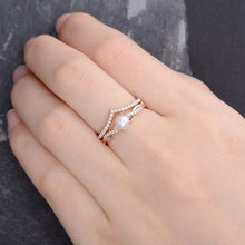 Load image into Gallery viewer, 14Kt Rose gold designer Pearl, Chevron V Shaped Curved Natural diamond ring by diamtrendz
