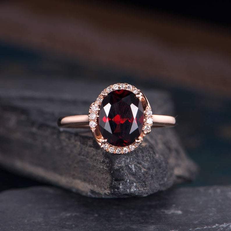 14Kt Rose Gold Designer Red Garnet Diamond Ring by Diamtrendz