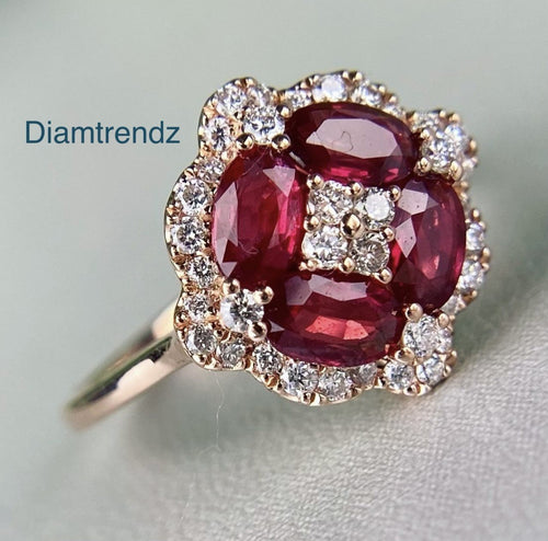 14Kt White gold designer Red Ruby diamond ring by diamtrendz