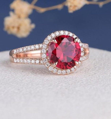 14Kt Rose Gold Designer Red Ruby Diamond Ring by Diamtrendz