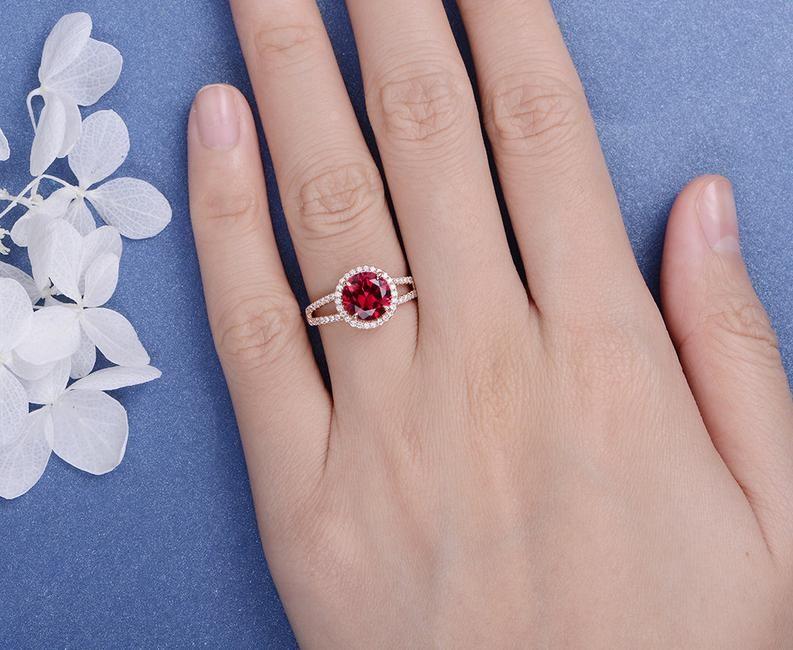 Ruby Princess 1ct Halo Engagement Ring- Square Red Ruby Promise Ring For  Her-Red Gemstone Anniversary Solitaire Ring-July Birthstone Ring