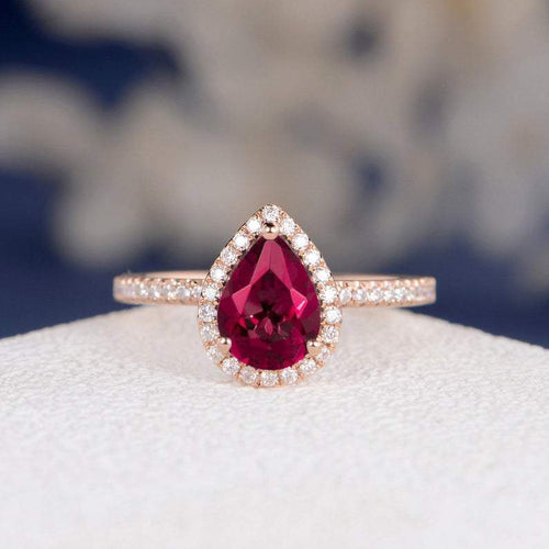 14Kt Rose Gold Designer Red Ruby Diamond Ring by Diamtrendz